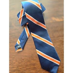 The Potomac School Custom Silk Necktie Navy Blue Orange Stripe Men 3" x 70"